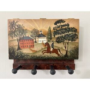 Hand Painted Folk Art Wall Key Holder Signed CG Timmons | Vintage Americana